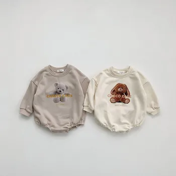 2023 Kore Çocuk Tulum Bebek Erkek Kız Rahat Bodysuit Yenidoğan pamuklu uzun kollu tişört Pijama Bebek Sonbahar O Boyun Elbise