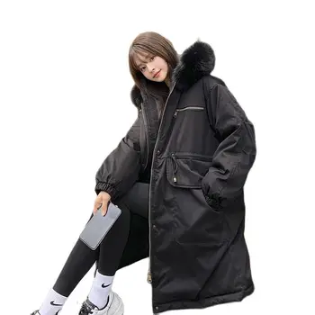 Moda Kış 2022 kadın Mont Kore Versiyonu Yeni Bel Ve Büyük Cepler Ekmek Ceket Kapşonlu Kürk Yaka Ceket