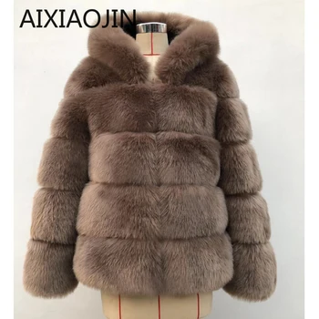 AİXİAOJİN 2022 kış sıcak faux kürk ceket kadın kapşonlu uzun kollu faux kürk ceket lüks kışlık kürk palto bontjas