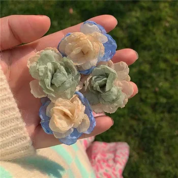 Süper peri kumaş çiçek kulak damızlık ~ yumru renk bir niş tasarım kulak klipsi ile kadınlar için küçük bir taze bahar küpe