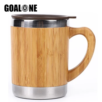 GOALONE 12OZ Paslanmaz Çelik Kahve Kupa Bambu Kabuk kahve bardağı kapaklı ve Saplı Çevre Dostu için Harika Sıcak Kahve Süt