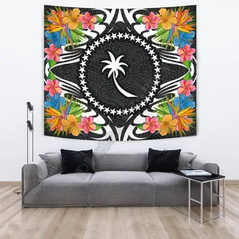 Chuuk Devlet Tapestrys Tropikal Çiçekler Tarzı 3D Baskı Tapestrying Dikdörtgen Ev Dekor Duvar Asılı 02
