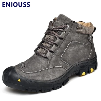 ENIOUSS Bahar Sonbahar Dantel-up Açık Erkekler yarım çizmeler Nubuk Deri Ayakkabı yürüyüş ayakkabıları erkekler İçin
