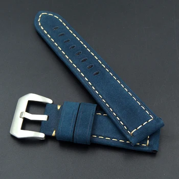 22 24mm Bileklik moda yüksek kaliteli mavi Hakiki Deri dağ açık kayış Erkekler için Evrensel saat kayışı Panerai için PAM