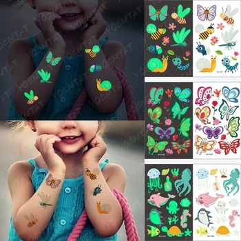 Su geçirmez Geçici Dövme Etiket Çiçek Kelebek Arı Böcek Hayvan Renk Parlayan Dövme Çocuk Sanat Kol Çocuk Sevimli Sahte Dövme