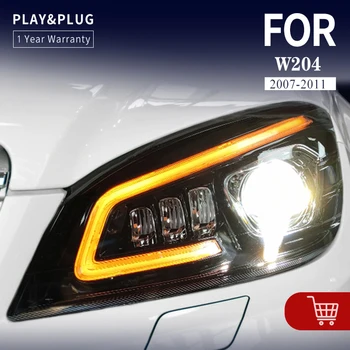 Araba Tam LED Farlar Benz C Sınıfı İçin W204 2007-2011 DRL Dönüş Sinyali Xenon Mercek Hıd H7 C200 C260 C63 Ön araba ışıkları Accesso