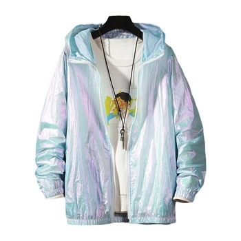 Kadınlar Temel Ceket Yaz 2021 Su Geçirmez Büyük Boy Renkli Yansıtıcı Rahat İnce Rüzgarlık Kadın kapüşonlu ceket veste femme Y2K